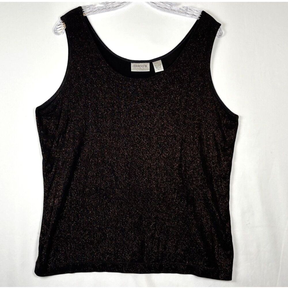 Chico's Travelers Black Sparkle Shimmer Metallic Knit Tank Top Sleeveless 3/XL